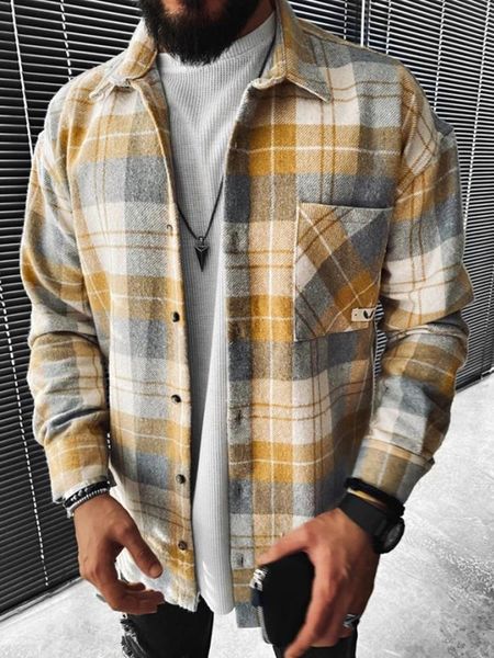 

spring fashion vintage long sleeve plaid shirts for men turn-down collar button coats casual plus size male streetwear 5xl men's jacket, Black;brown