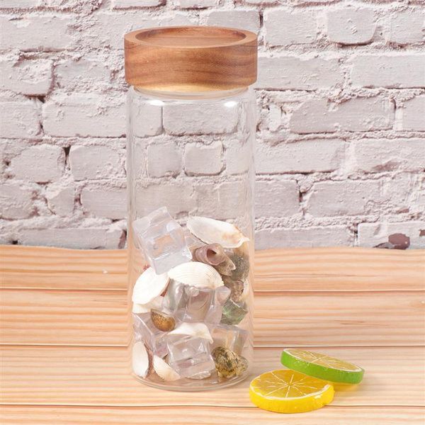 

storage bottles & jars 1pc glass sealed box container round shape wood lid transparent for kitchen home (80x200mm 800ml)