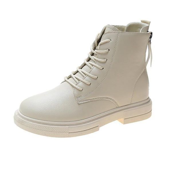 

boots 2021 women fashion soft leather ankle black white motorcycle short plush punk ladies winter boot women's shoes