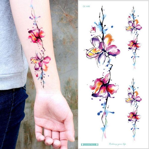 

temporary tattoos women realistic lotus rose flower arm tattoo sticker waterproof henna body art fake tatoo makeup decals