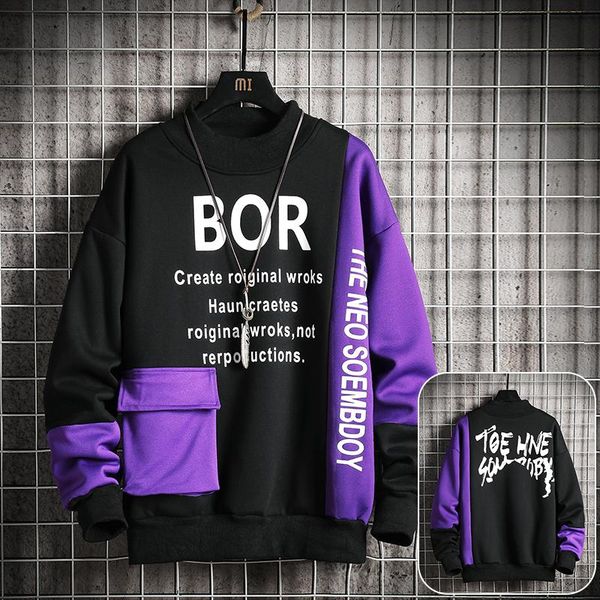 

casual sweatshirt men 2021 streetwear hoodies letter printing mens patchwork sweatshirts male o-neck pullover tracksuit men's &, Black