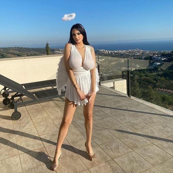

irregular tie up adults women dresses sleeveless solid color v neck ruched one piece white black female, Black;gray