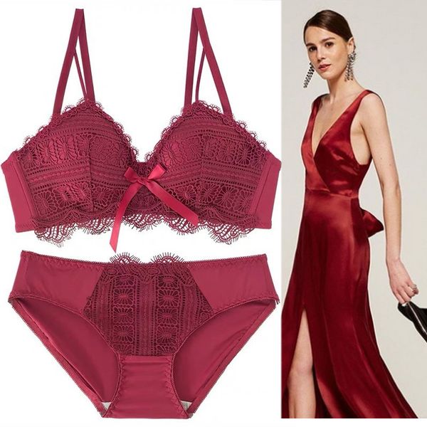 

59% off factory outlet store 165# bra set small breast gathered, Red;black