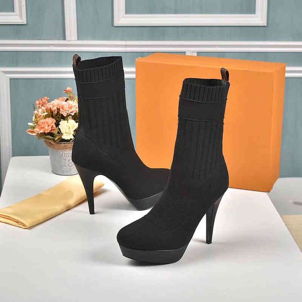 

dress shoes pointed toe socks boots autumn and winter women's shoes knitted stretch letters fashion bootss stiletto women hig, Black