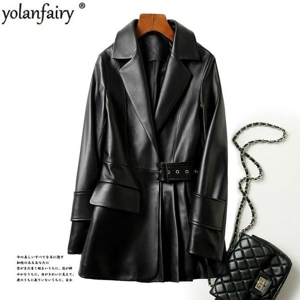 

women's leather & faux 2021 real jacket women fashion winter 100% sheepskin coat plus size chaqueta cuero mujer d9535q01 pph431, Black