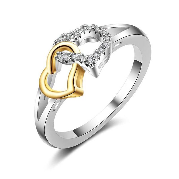 

cluster rings fashion female heart shaped ring exquisite elegant 925 sterling silver for women romantic ladies love promise jewelry gift, Golden;silver