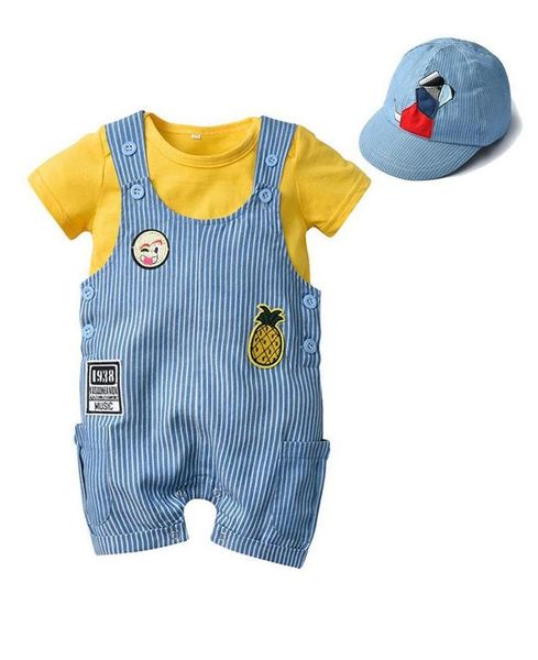 Kleidungssets für geborenes Baby, gelb, kurzärmelig, Strampler + Shorts + Mütze, 3-teiliges Kleinkind-Outfit