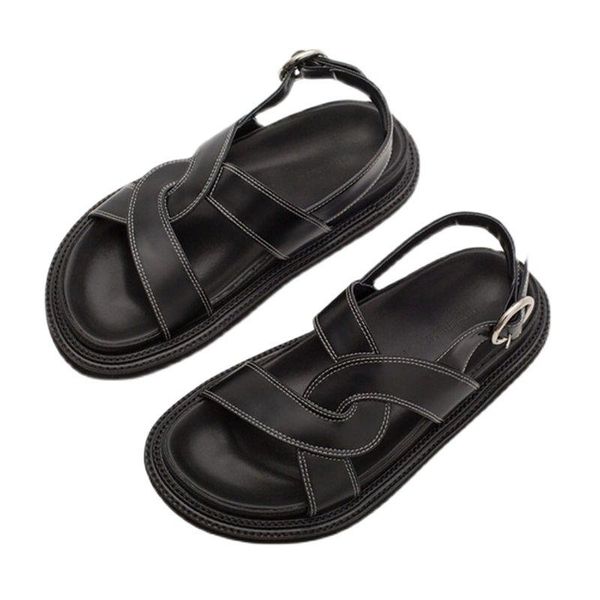 

sandals 2021 summer flat thick-soled harajuku wind students leisure beach shoes ins tide gladiator sandals, online celebrity, Black