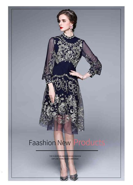 

casual dresses vestidos summer style french dress women's slim a-line vintage embroidery flower mesh gsk7, Black;gray