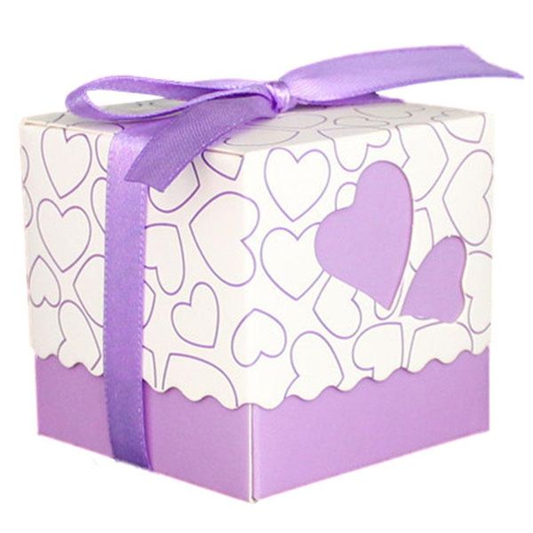 

gift wrap 30pcs love heart small laser cut candy boxes wedding party favor bags with ribbon decor, purple