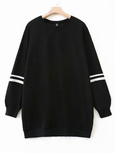 

plus contrast tape drop shoulder sweatshirt dress j9aj#, Black