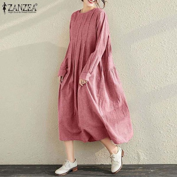 

casual dresses zanzea vintage women's dress long sleeve plaid checked sundress autumn pleated vestidos party femme robe 5xl, Black;gray