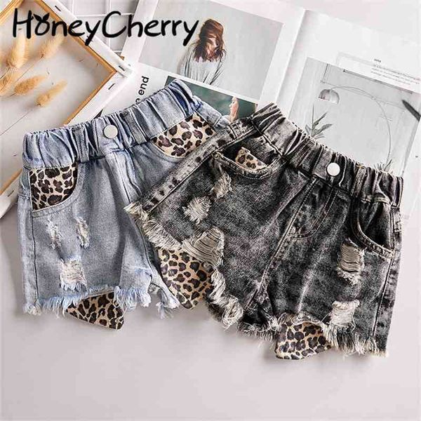 

girls hole denim shorts summer for girls cotton kids cute 210701, Black