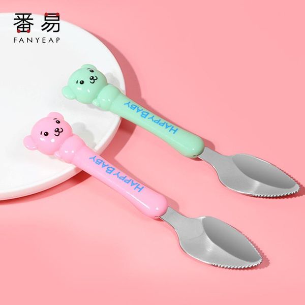 

1pc stainless steel grapefruit apple scraper spoon serrated sawtooth edge long handle multi-functional baby dinnerware sets