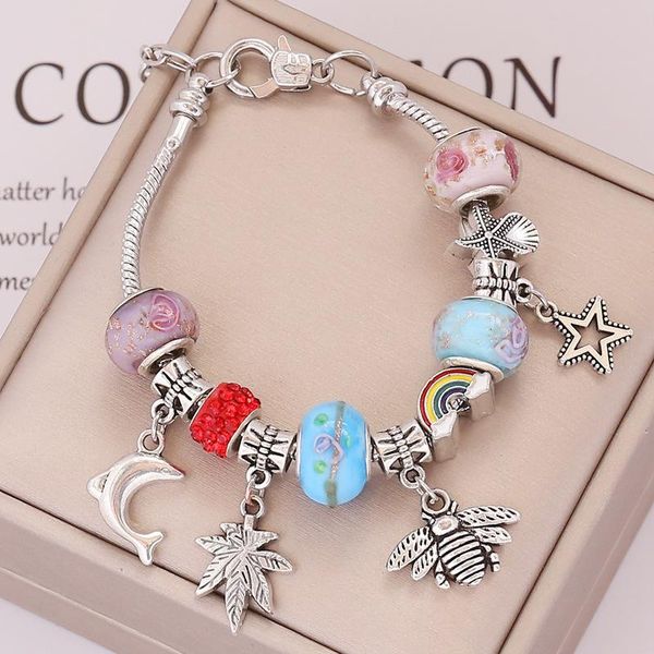 

charm bracelets retro trend rainbow diy bracelet for women temperament trendy fashion, Golden;silver