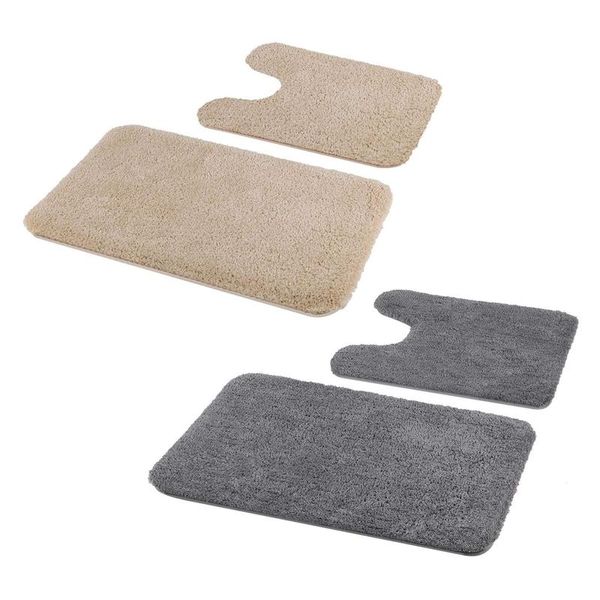 

bath mats 4 pieces - shaggy soft mat & u-shaped toilet rug, non-slip machine wash/dry absorbent-camel gray
