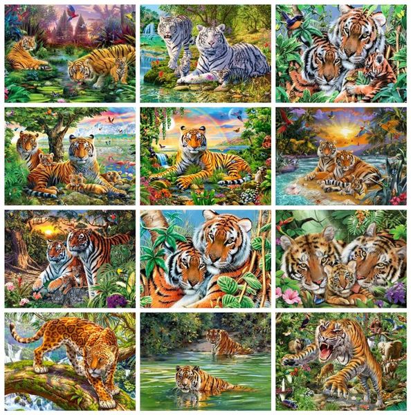 

diamond painting huacan 5d diy cross stitch tiger full square embroidery sale animal wall art