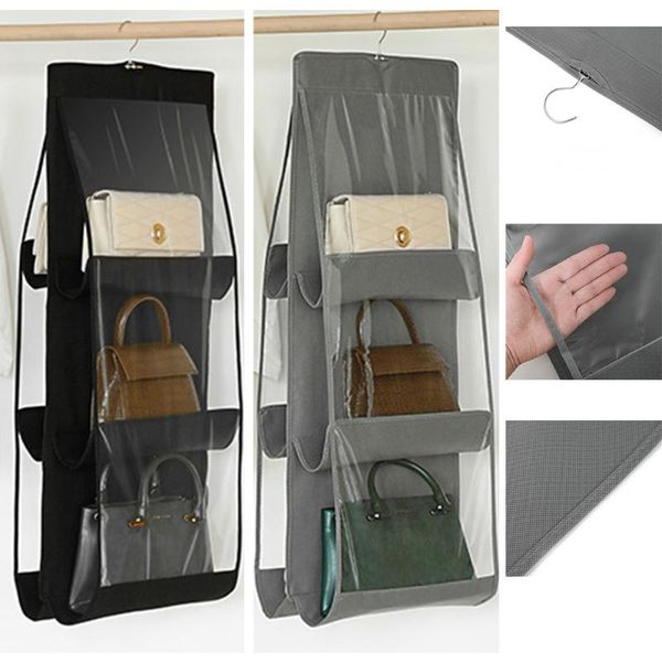 

handbag hanging closet organizer transparent 6 pockets toy door wall storage bag boxes & bins