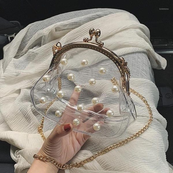 

evening bags transparent jelly pearl clip bag 2021 summer pvc women's designer handbag chain mini shoulder messenger1