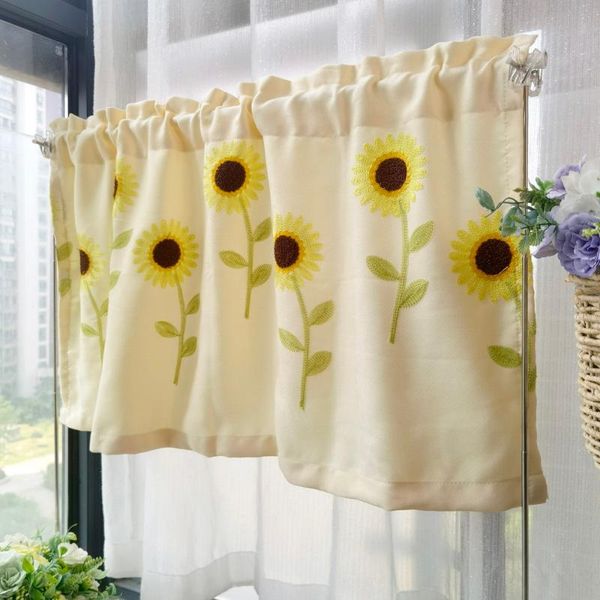 

curtain & drapes lovely sunflower embroidered short for nursery kids bedroom japanese cotton linen blackout half-curtain kitchen