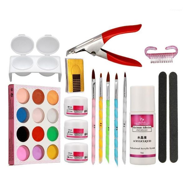

professional nail art kits acrylic powder clearser plus brush sanding file tool drop1, Red;gold