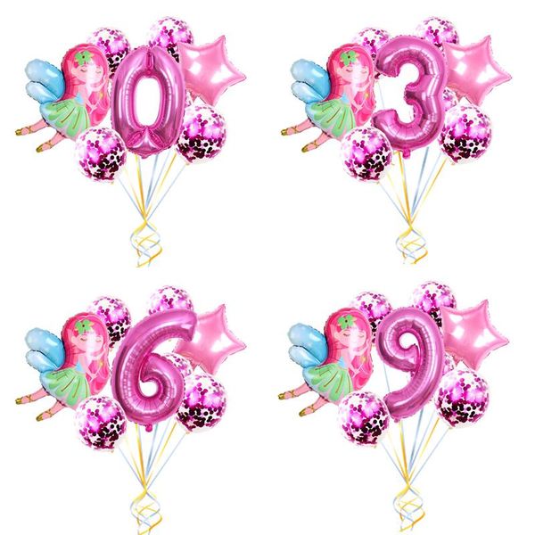 

party decoration 8pcs little fairy balloon set sequined number princess girl birthday aluminum foil