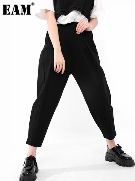 

women's pants & capris [eam] high elastic waist black long casual harem trousers loose fit women fashion tide spring autumn 2021 1y7660, Black;white