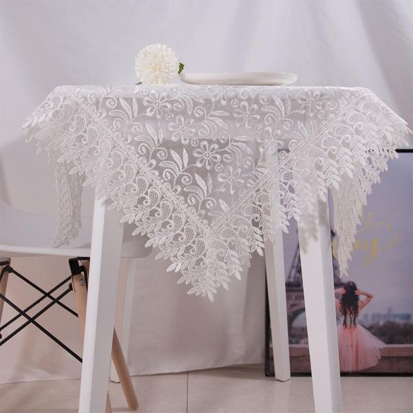 

american style embroidered organza creative leaves pure white 85cm square table cloth for wedding party banquet decoration