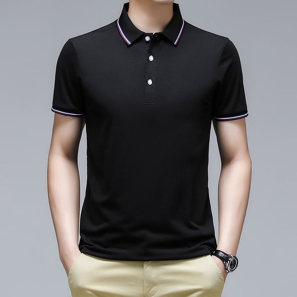 

men's t-shirts summer brand sleeve short turn down collar solid color shirts for men polo casual fashionable clothes, White;black