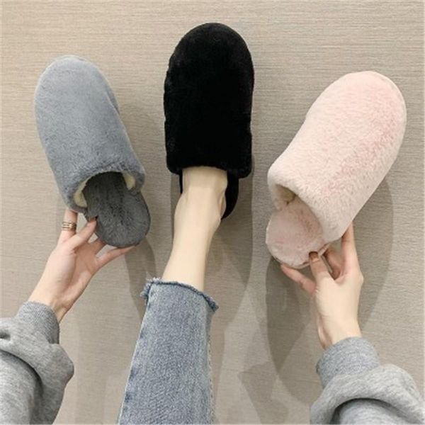 

woman slippers winter warm shoes home faux fur 1.5cm heel 4 colors for women basic size 36-41, Black