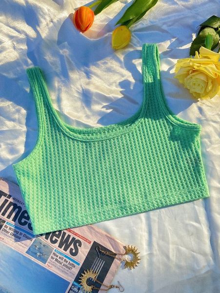

crop waffle knit tank k3aa#, White
