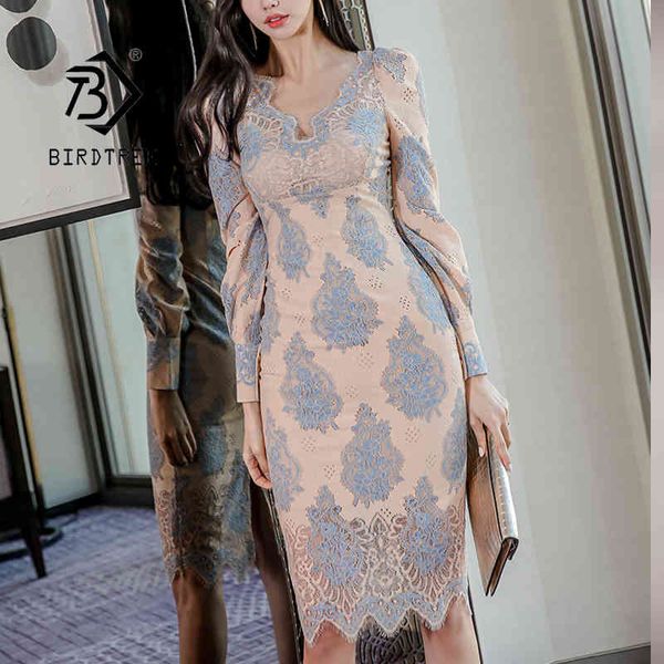 

spring women's korean style printed lace patchwork bodycon v neck long sleeve elegant bag hip high waist dress d13016x 210416, Black;gray