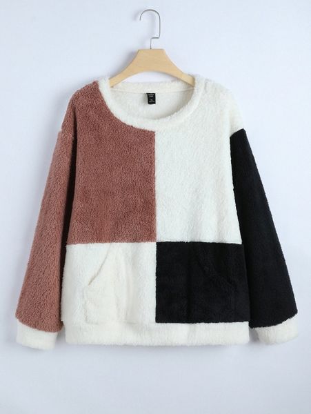 

plus cut and sew drop shoulder flannel sweatshirt 419c#, Black