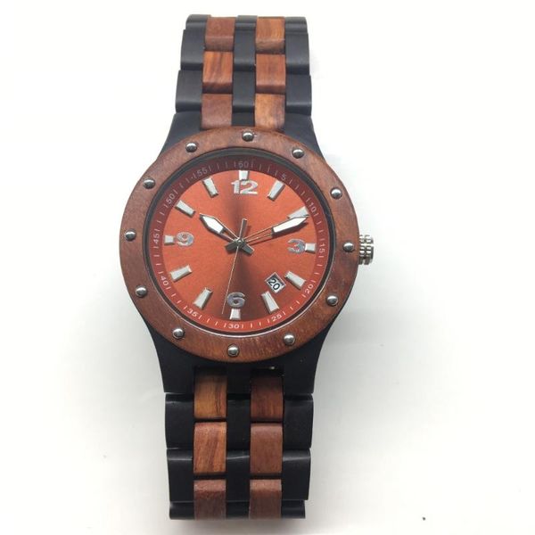

wristwatches handmade black and red wooden watch for men with complete calendar fashion business gifts husband, Slivery;brown