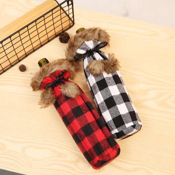 

plaid christmas wine bottle cover wine champagne bottle bag for party home decoration christmas decorations supplies