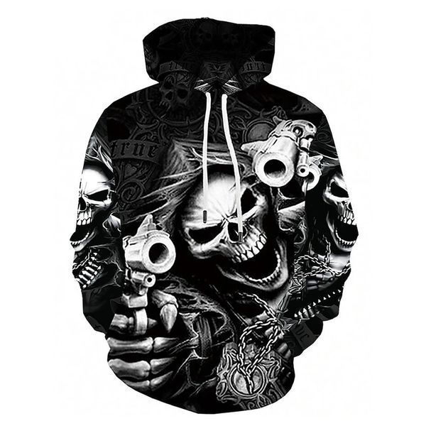 

halloween weed skull pattern men's 3d printed hoodie visual impact party punk goth round neck sweatshirt hoodie, Black