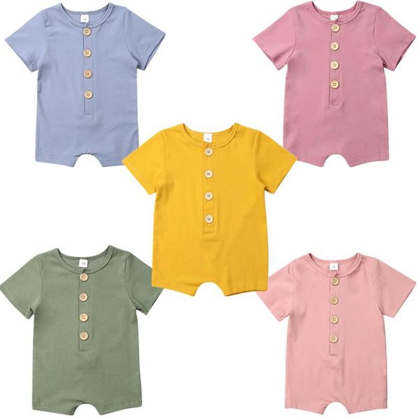 

jumpsuits baby & children's 0-18m born boy girl romper short sleeve solid button sunsuit summer outfit set clothes, Blue