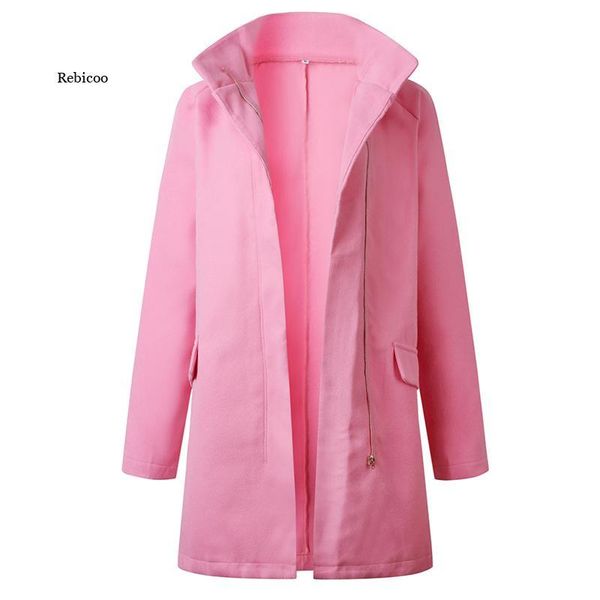 

women's jackets women long coat fleece fall winter fashion casual zipper jacket for lady slim blends outerwear clothes, Black;brown