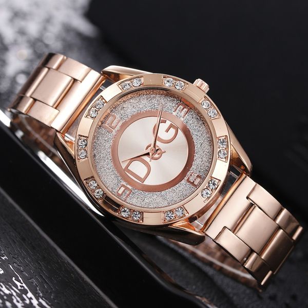 Relógios femininos Novo marca Fashion Rhinestone Stainless Steel Quartz Wrist Weldes Best Sale Montre de Luxe