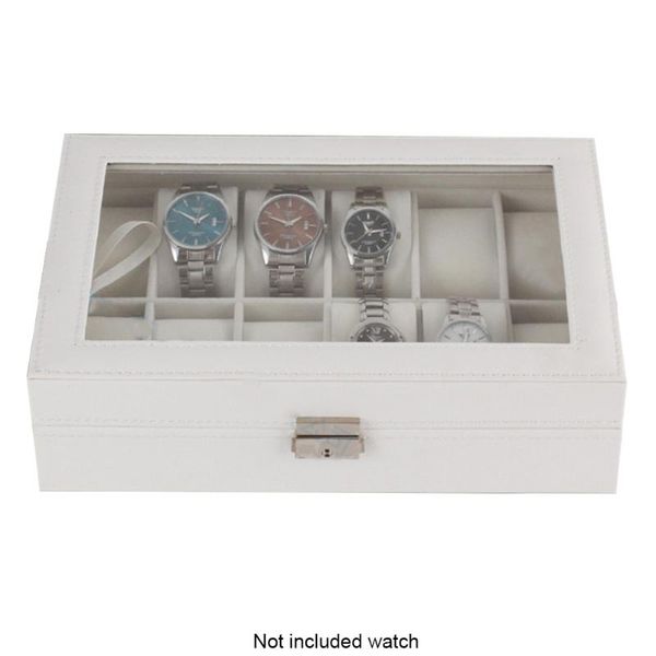 

slots white wooden luxury storage dustproof home large watch box gifts organizer display durable case boxes & cases, Black;blue