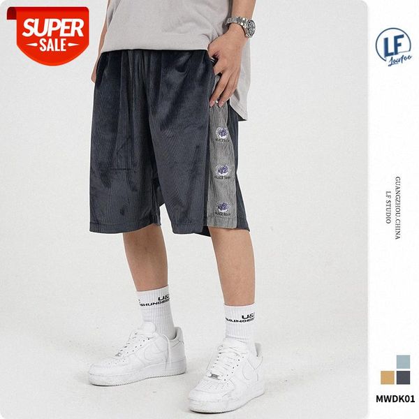 

lawfoo national men's wear embroidered velvet sports five-point pants casual shorts #vc3c, Black