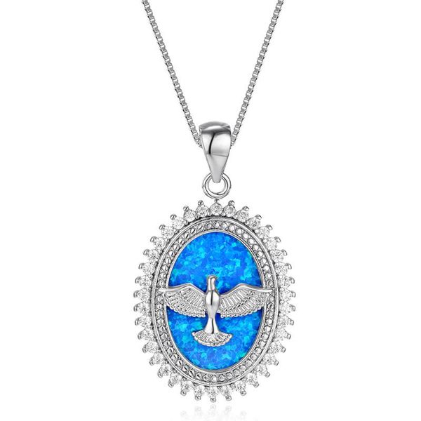 

pendant necklaces luxury female peace dove chain necklace cute silver color wedding boho blue white oval opal for women