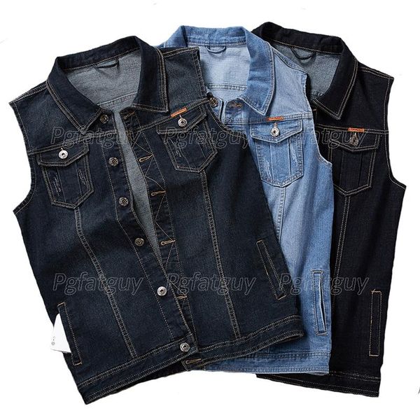 

men's vests plus size 8xl 7xl 6xl denim vest spring summer sleeveless cowboy jackets male vintage casual chubby man waistcoat, Black;white