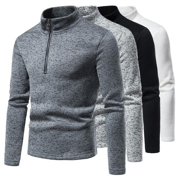 

men's sweaters 2022 solid color base shirt high neck long sleeve pullover sweater with personalized zipper design, White;black