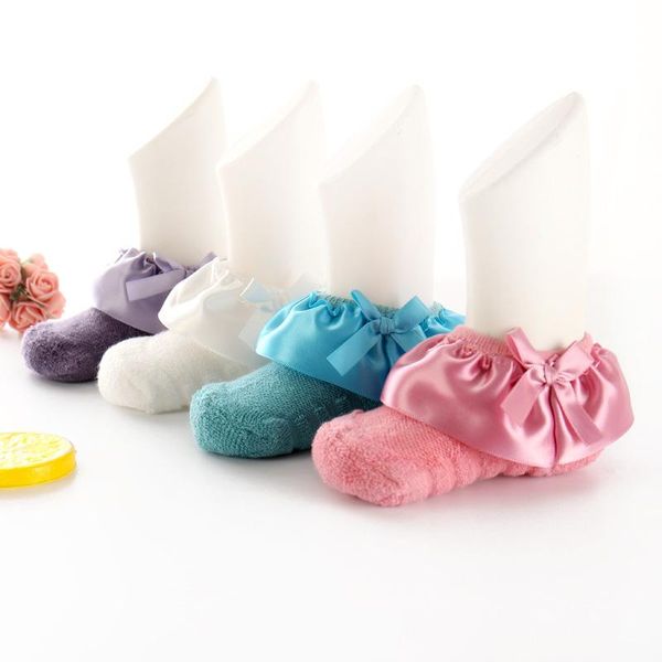 

socks lovely lace ruffle born baby princess anti-slip bows girl cotton soft infant toddler breathable kids, Pink;yellow