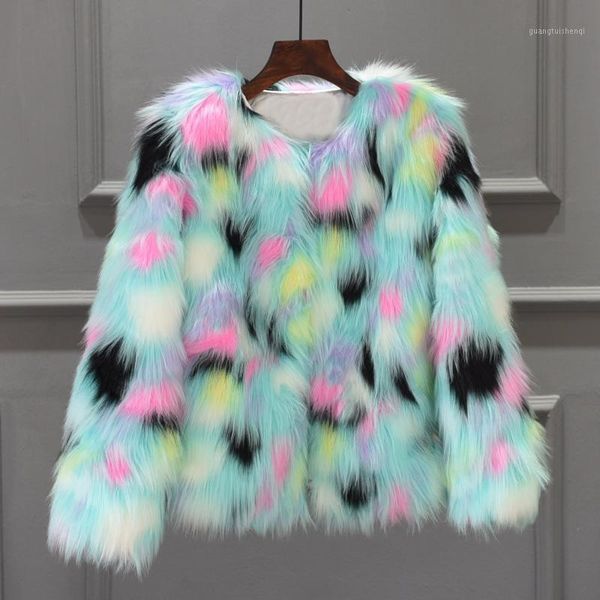 

ladies furry fur coat women warm long sleeve gradient color outerwear autumn winter jacket hairy collarless overcoat #t1g women's down, Black