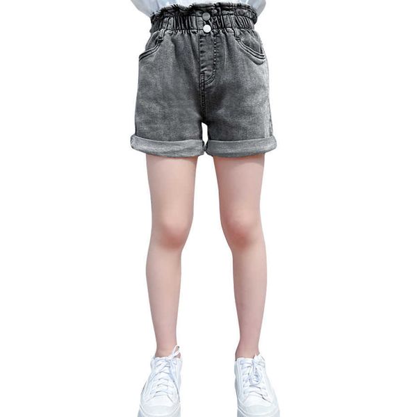 

girls summer jeans cuffs girl child short ruffles children's high waist clothing 210528, Black