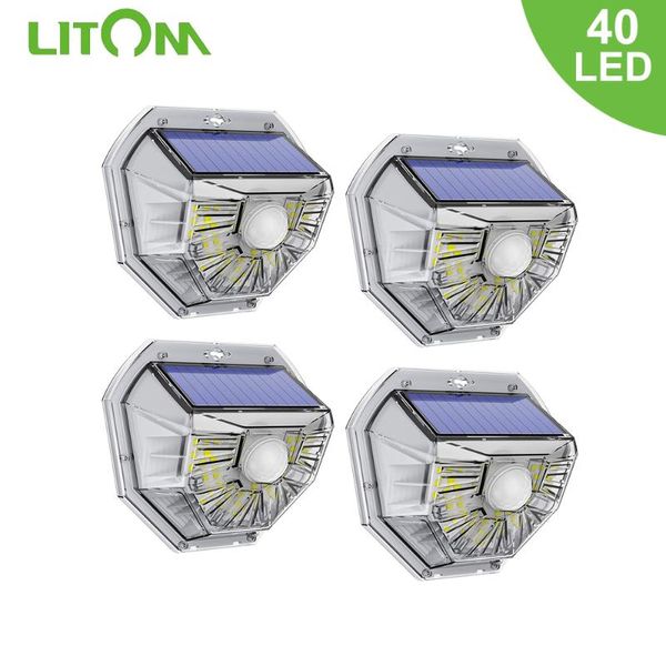 

solar lamps litom 40 led transparent wall light ip67 waterproof pir motion sensor for garage yard deck pathway porch