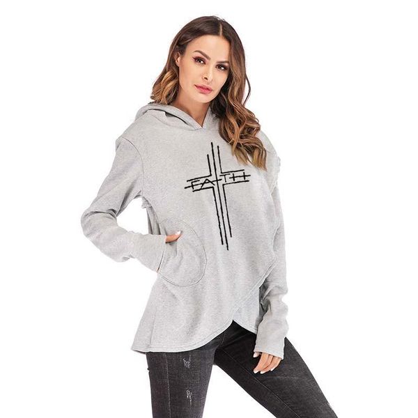 

women's hoodies & sweatshirts women 2021 autumn winter warm long sleeve faith print pullover streetwear female oversized hoodie sweats, Black
