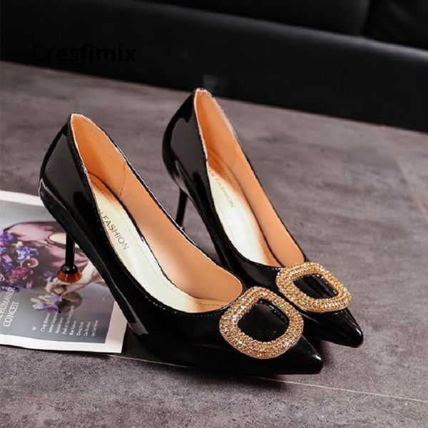 

cresfimix lady cute black pu leather pointed toe party high heel shoes women fashion sweet heels vrouwen hoge hakken c3431 dress